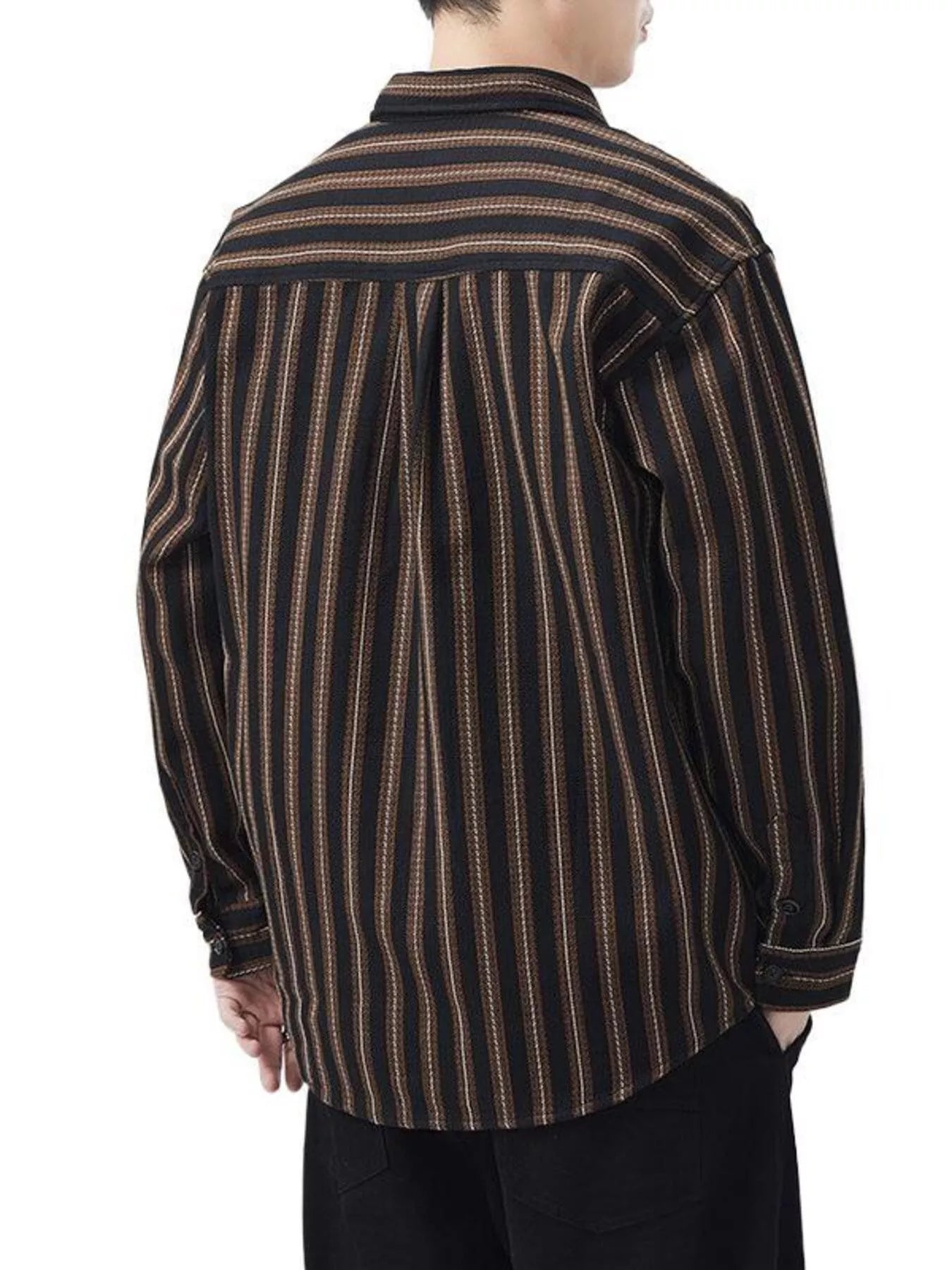 Men's Plus Size Striped Button Up Long Sleeve Shirt