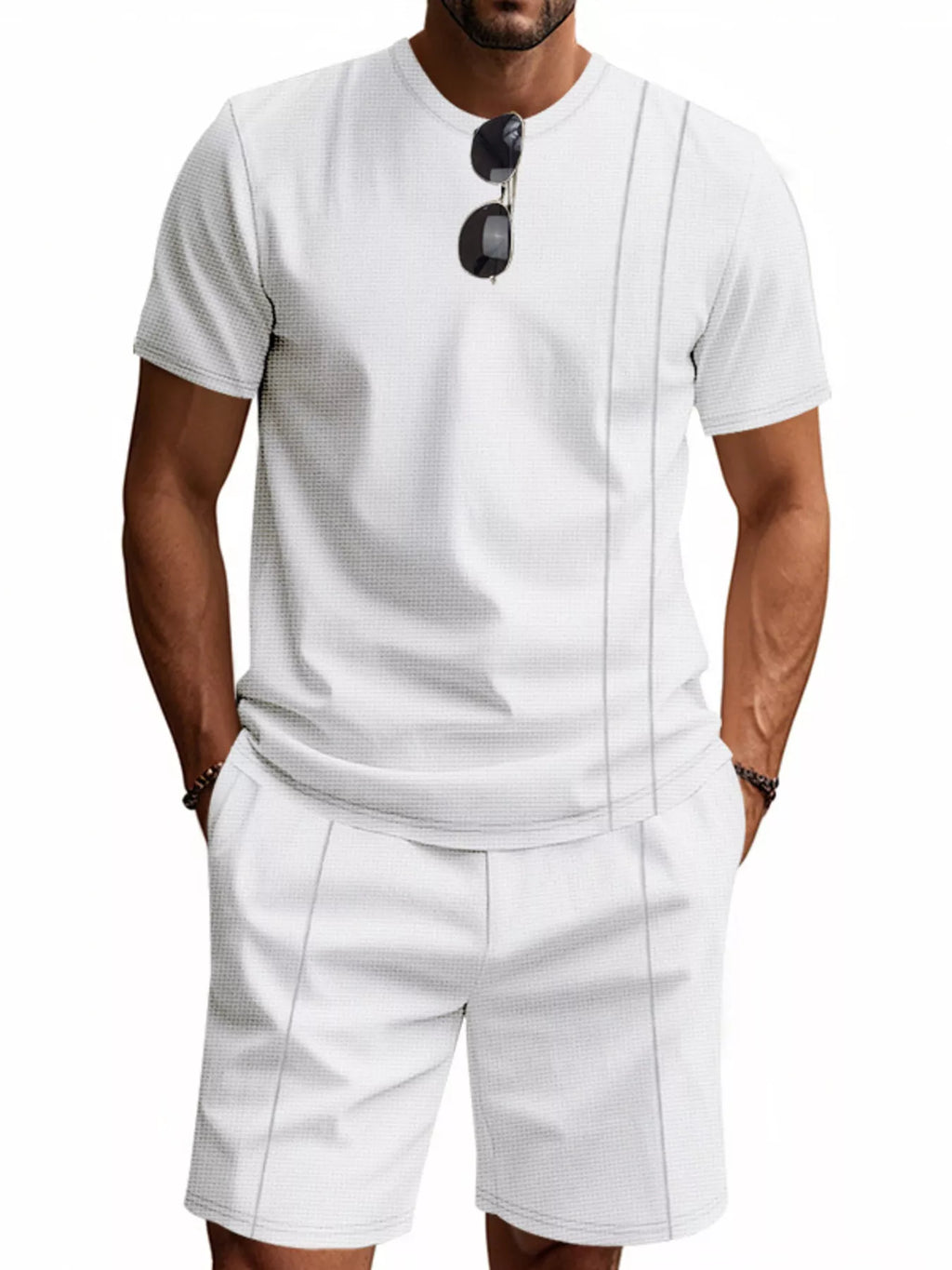 Men's Full Size Casual Striped Short Sleeve T-Shirt and Shorts Set Plus Size