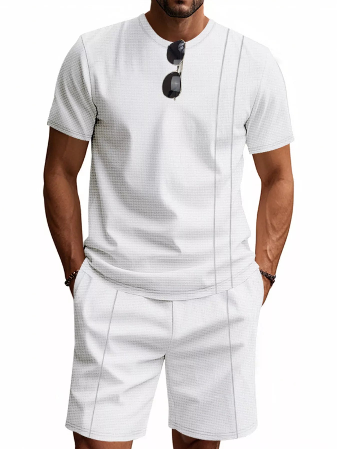 Men's Full Size Casual Striped Short Sleeve T-Shirt and Shorts Set Plus Size