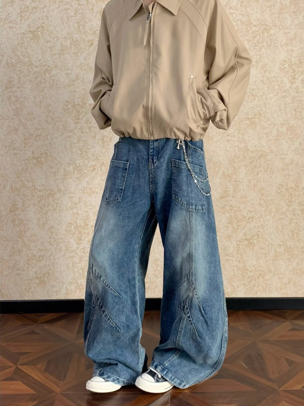 Men's Full Size Washed Wide Leg Jeans Plus Size