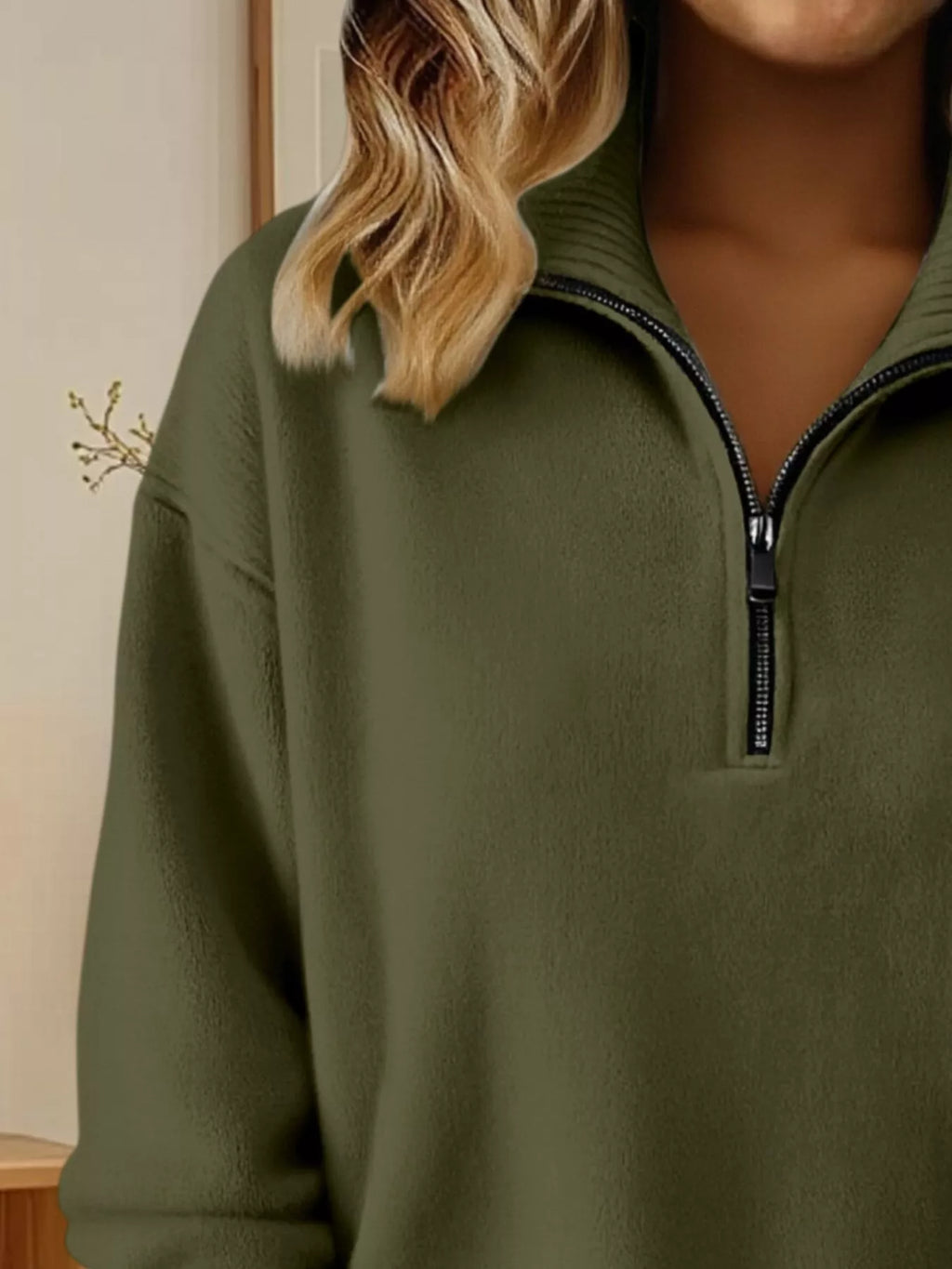 Full Size Half Zip Dropped Shoulder Sweater Plus Size