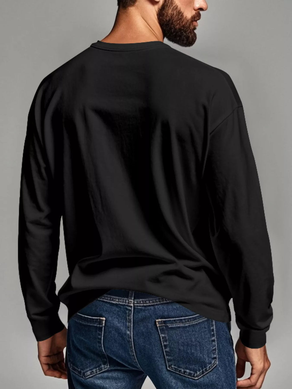 Men's Plus Size Casual Long Sleeve Henley T-Shirt with Pocket