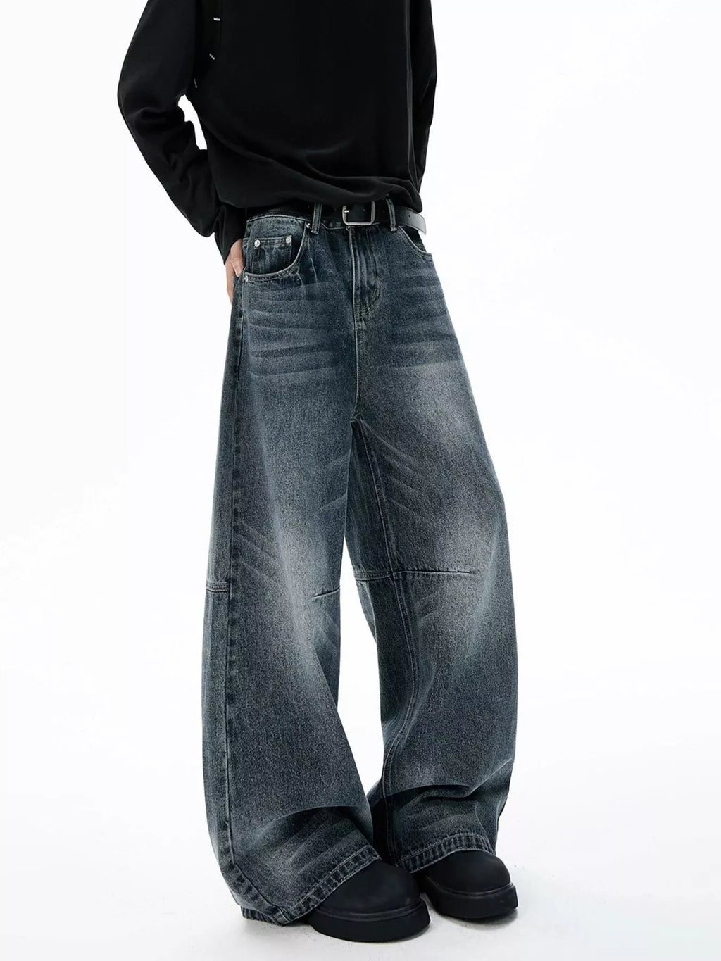 Men's Full Size Washed Wide Leg Jeans Plus Size