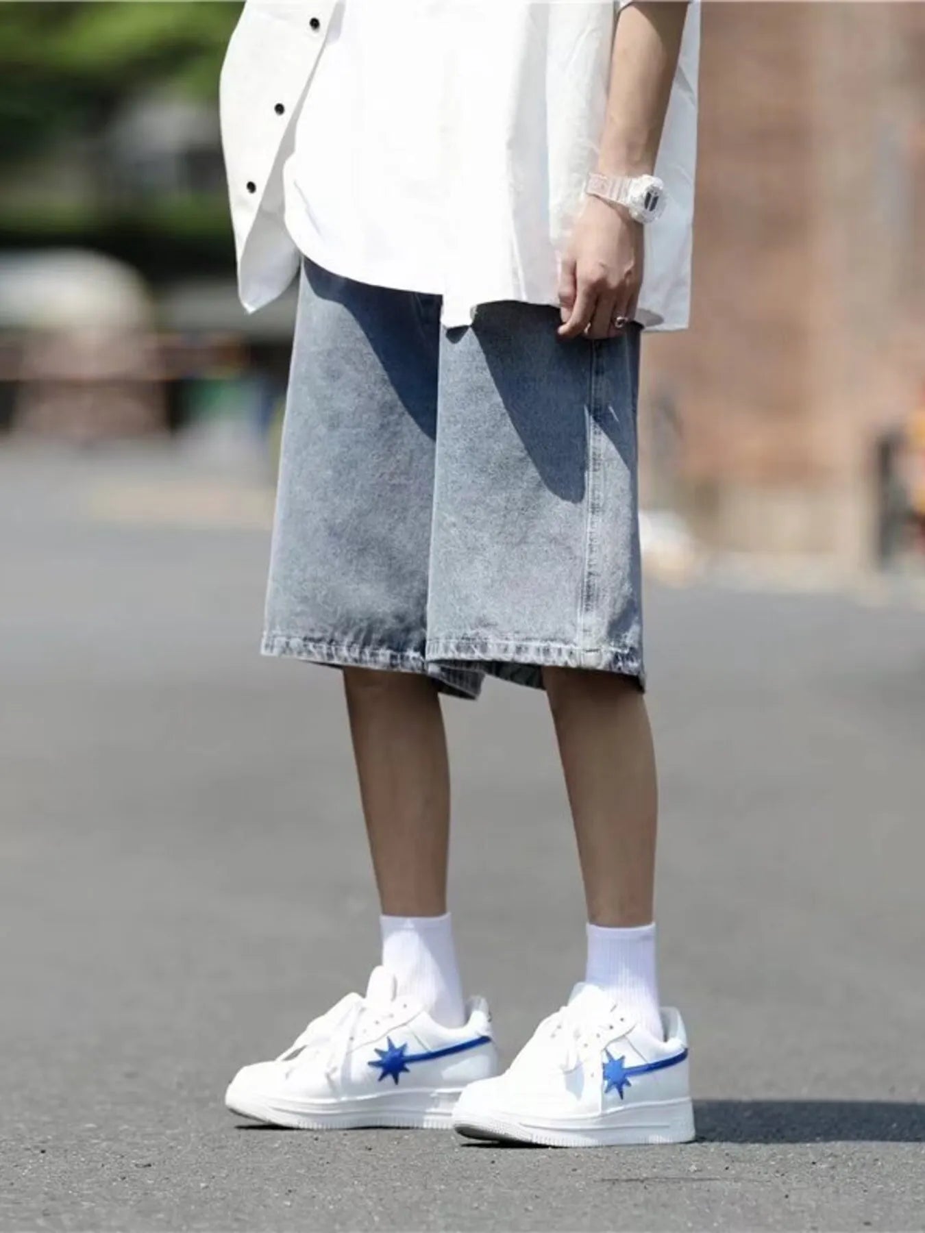 Men's Plus Size Loose Fit Washed Denim Shorts