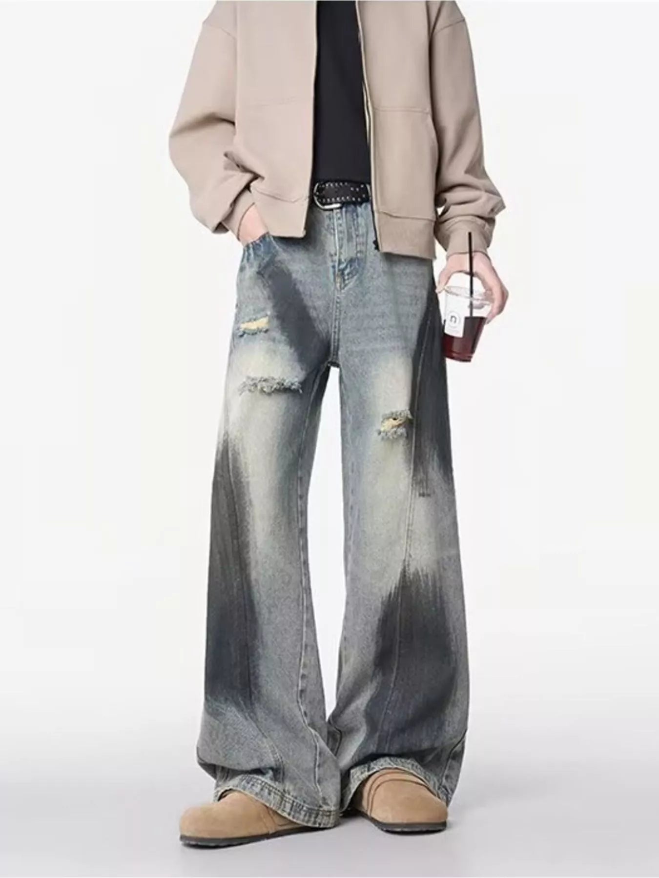 Men's Plus Size Distressed Wide Leg Jeans