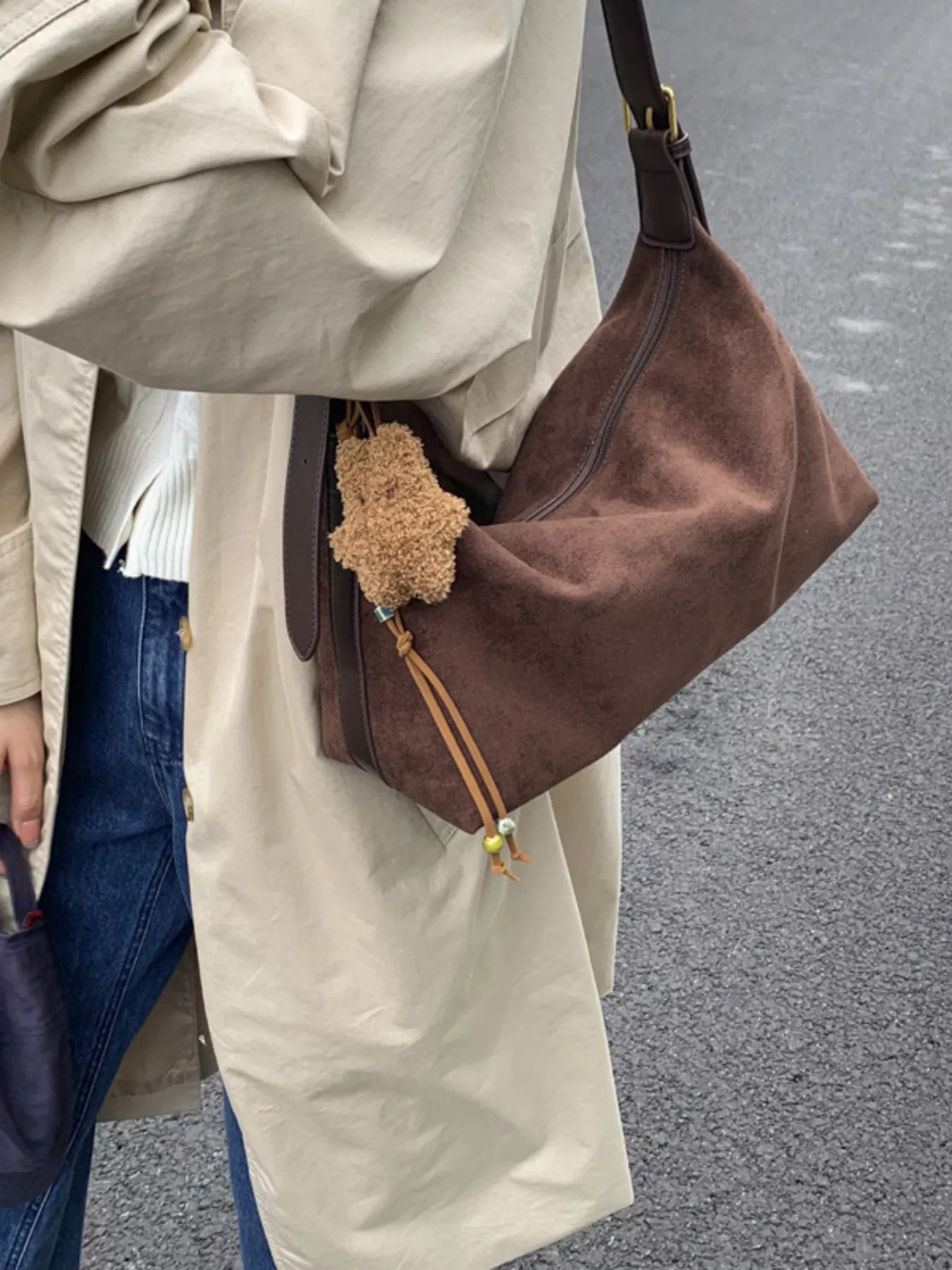 Solid Color Suede Hobo Crossbody Bag