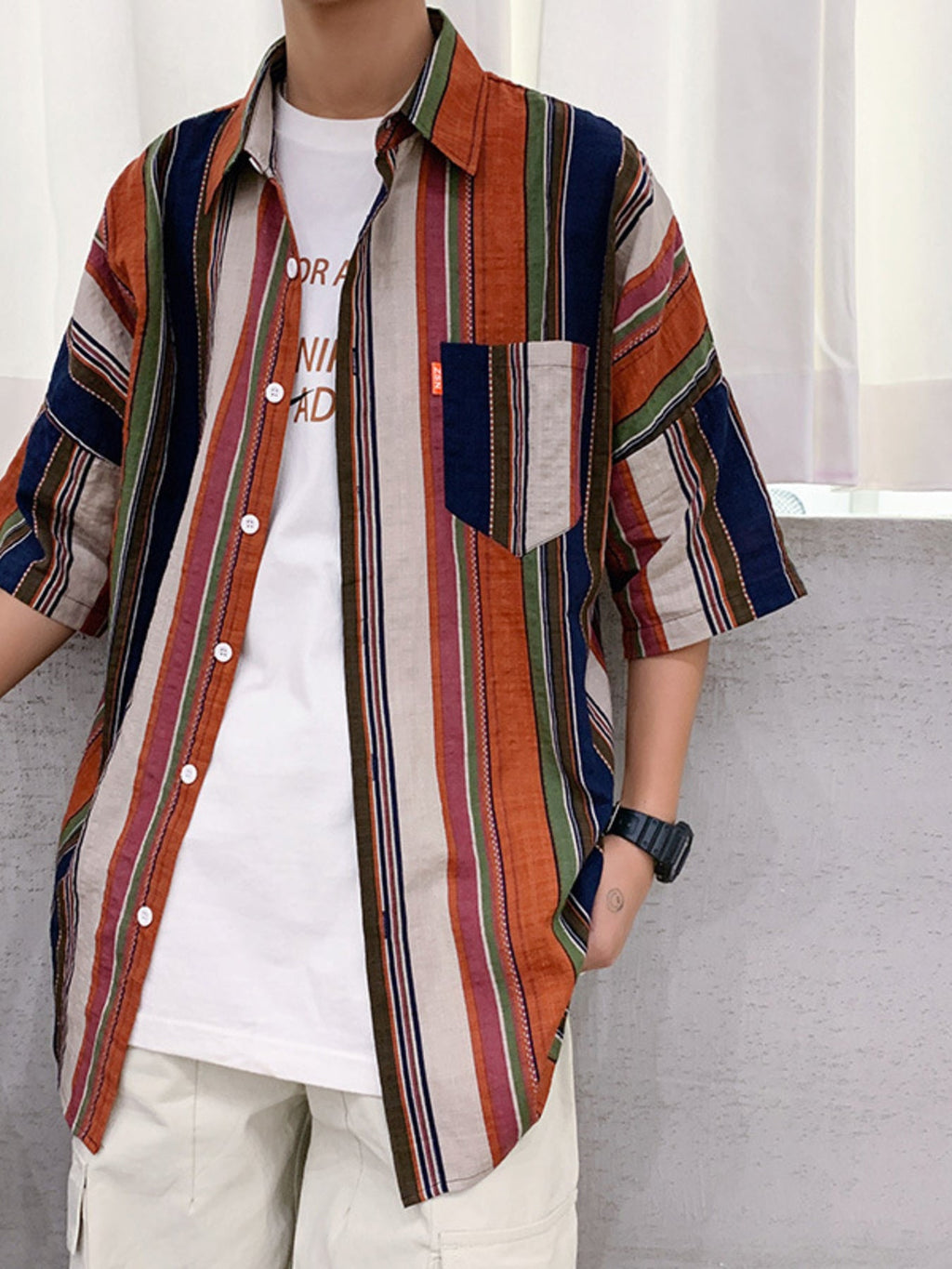 Men's Plus Size Striped Half Sleeve Shirt