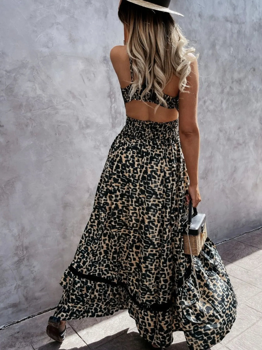 Leopard Print Sleeveless Maxi Dress with Lace Trim
