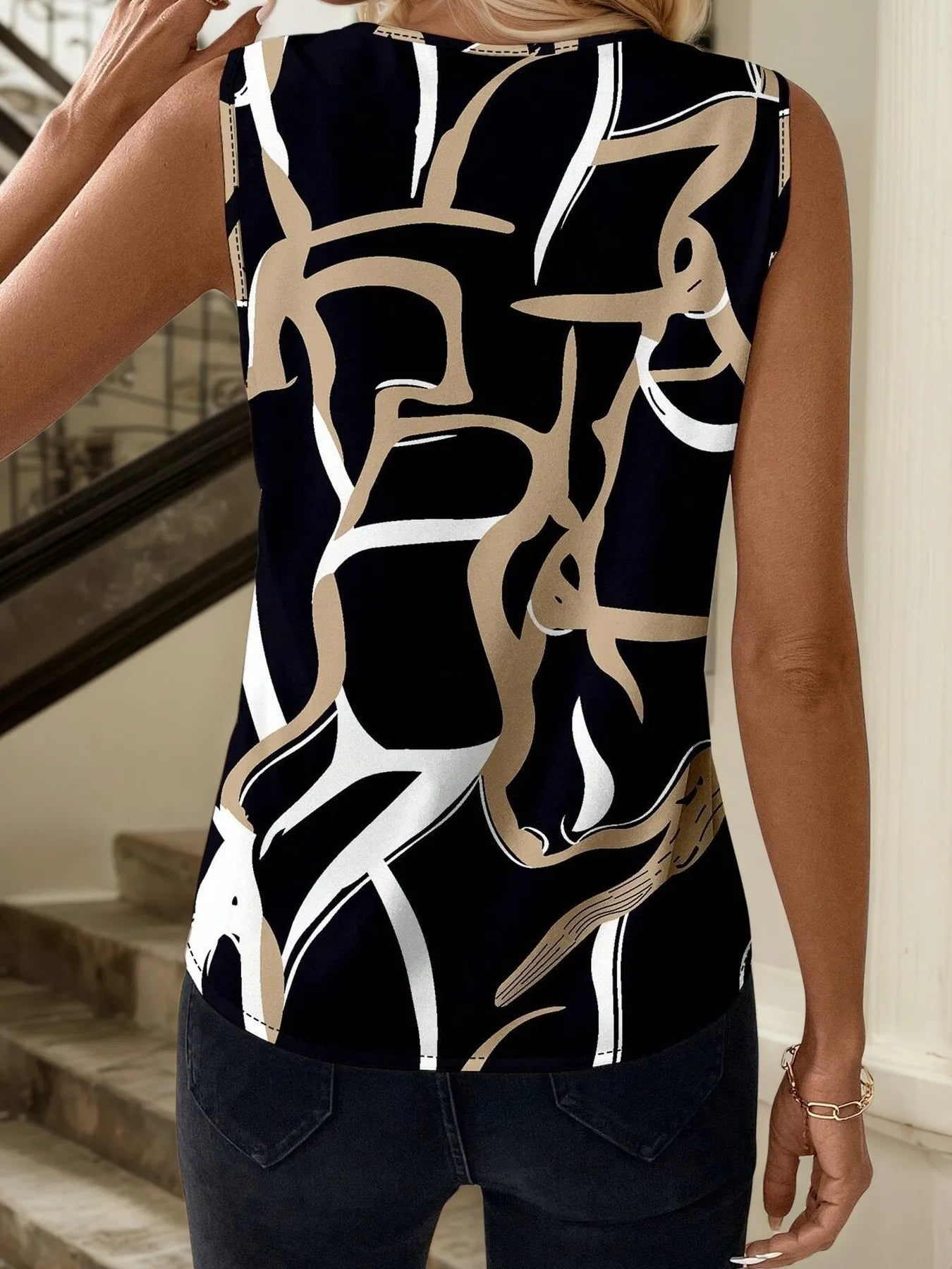 Printed V-Neck Tank