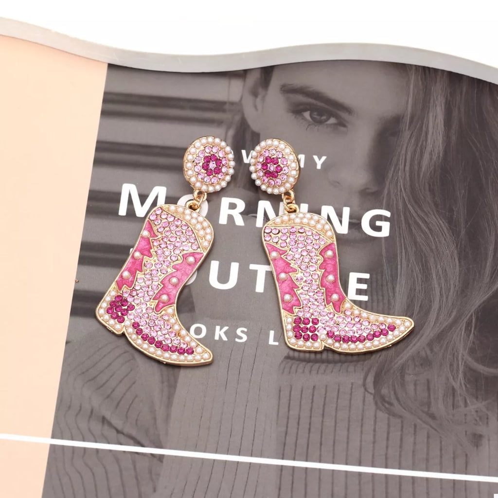 Rhinestone Cowboy Boot Dangle Earrings