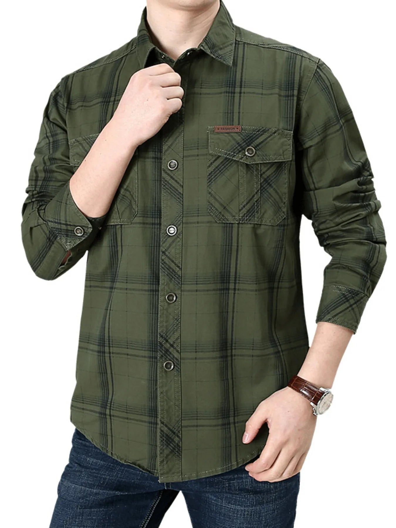Men's Plus Size Casual Plaid Long Sleeve Shirt