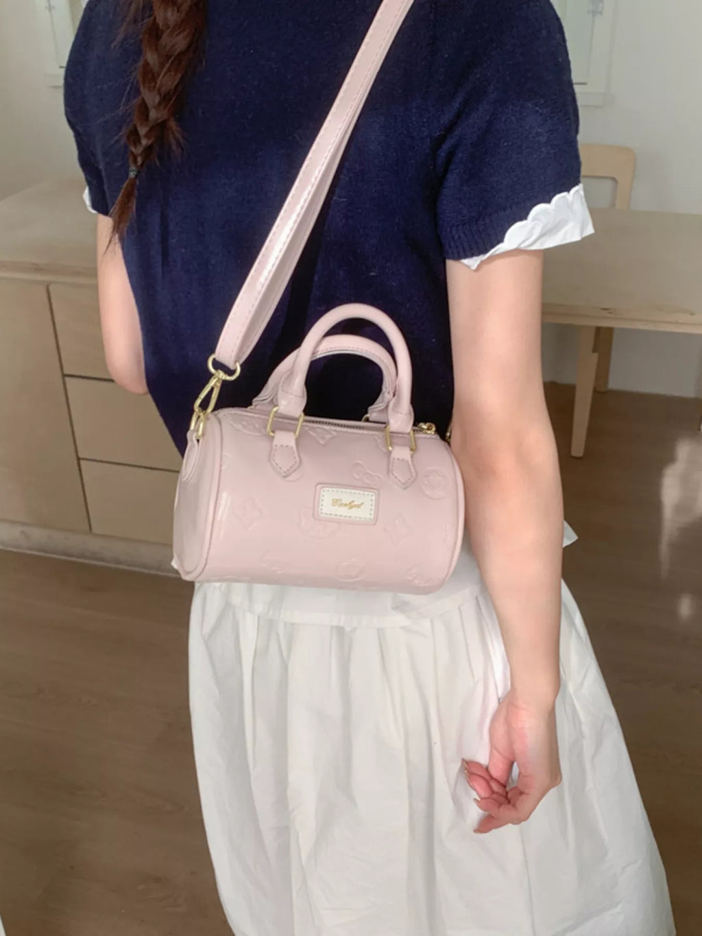 Embossed Pattern Cylinder Crossbody Bag