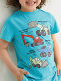 Children's Excavator Print Round Neck T-Shirt