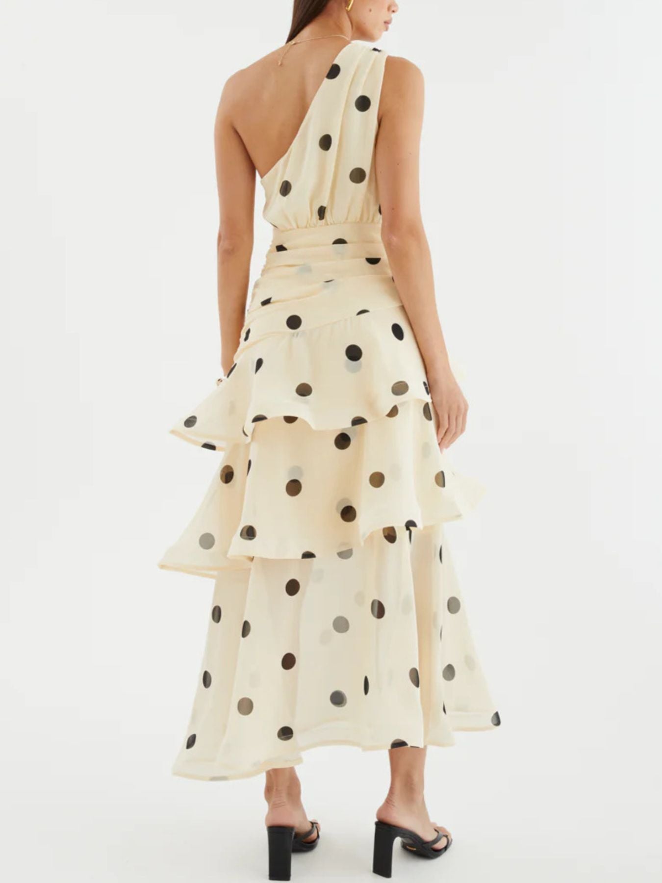 Polka Dot One-Shoulder Ruffle Dress
