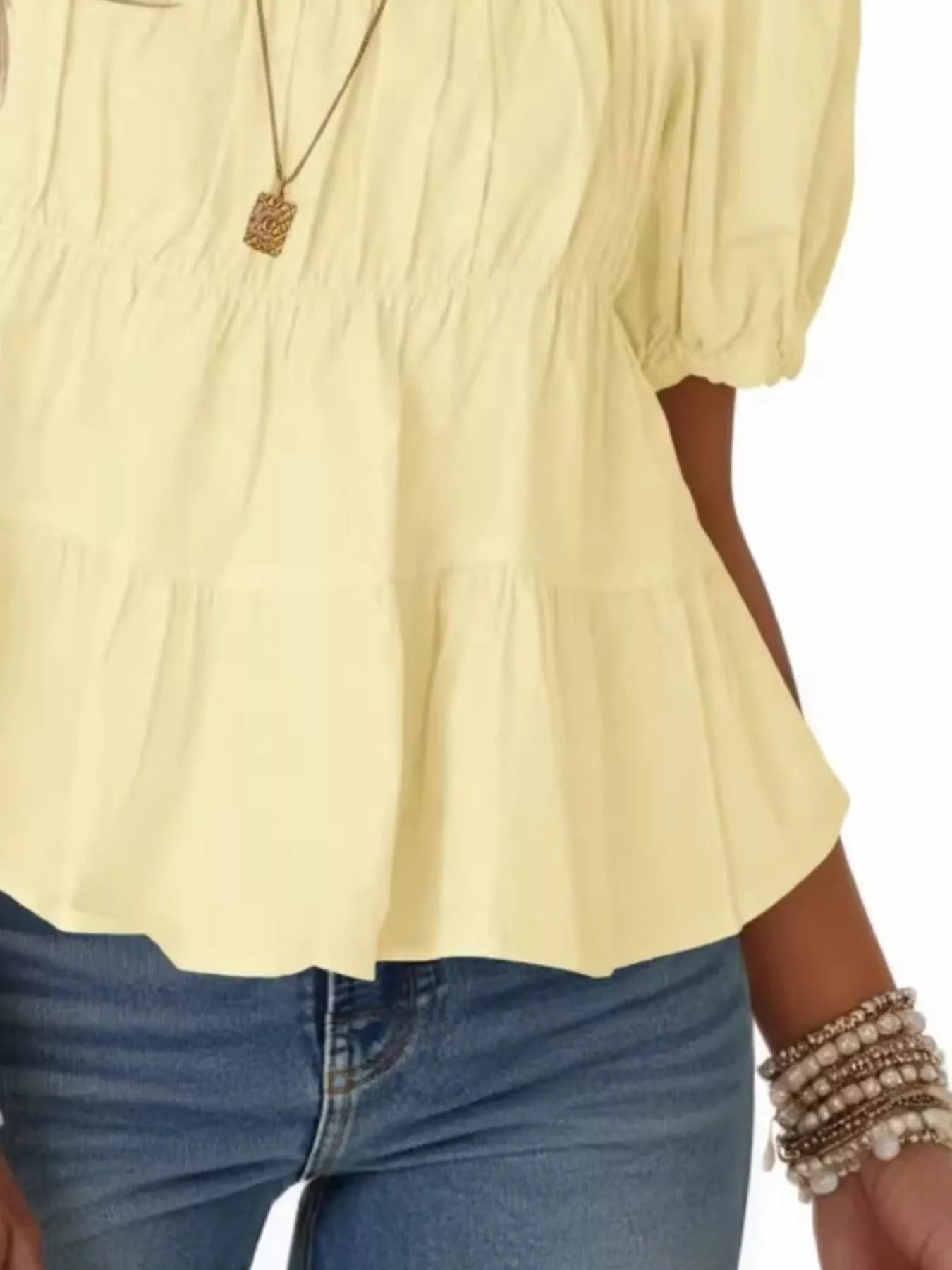 Ruched Tiered Puff Sleeve Blouse