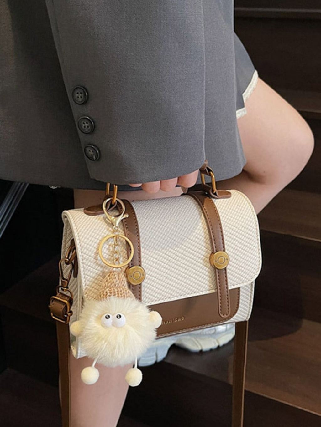 Vintage Style Flap Crossbody Bag with Charm