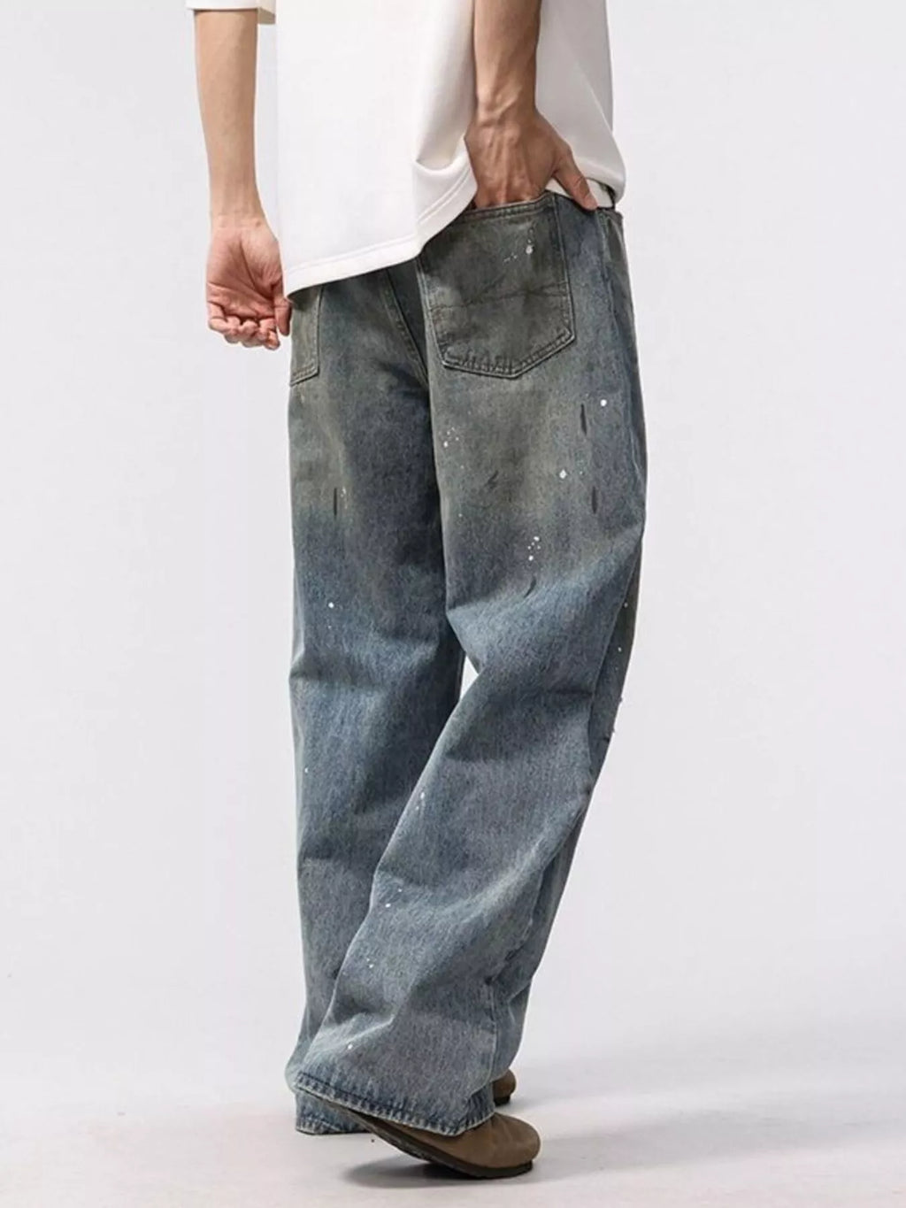 Men's Wide Leg Washed Jeans