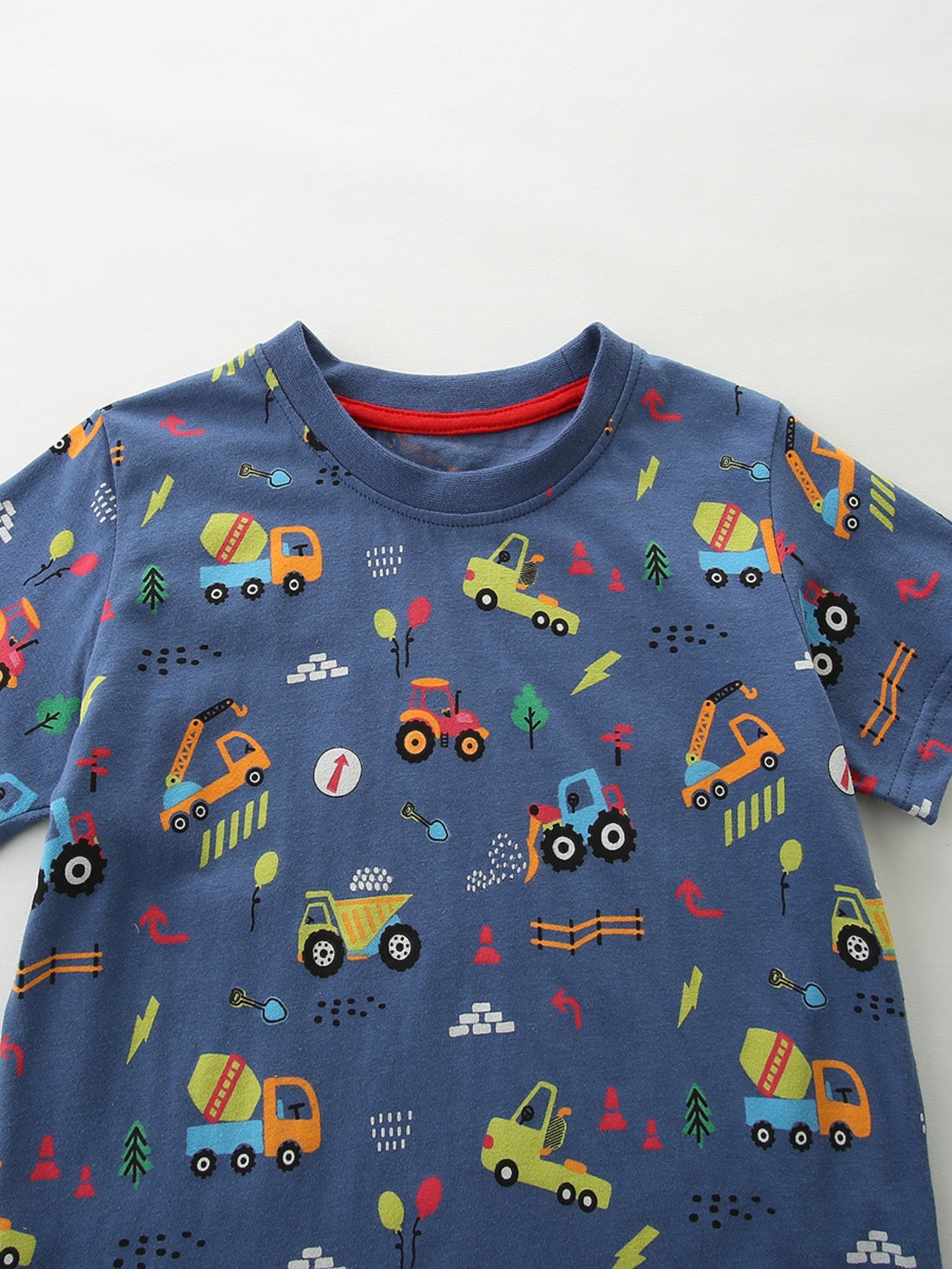 Children's Construction Vehicle Print Short Sleeve T-Shirt