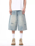 Men's Plus Size Distressed Washed Demin Shorts