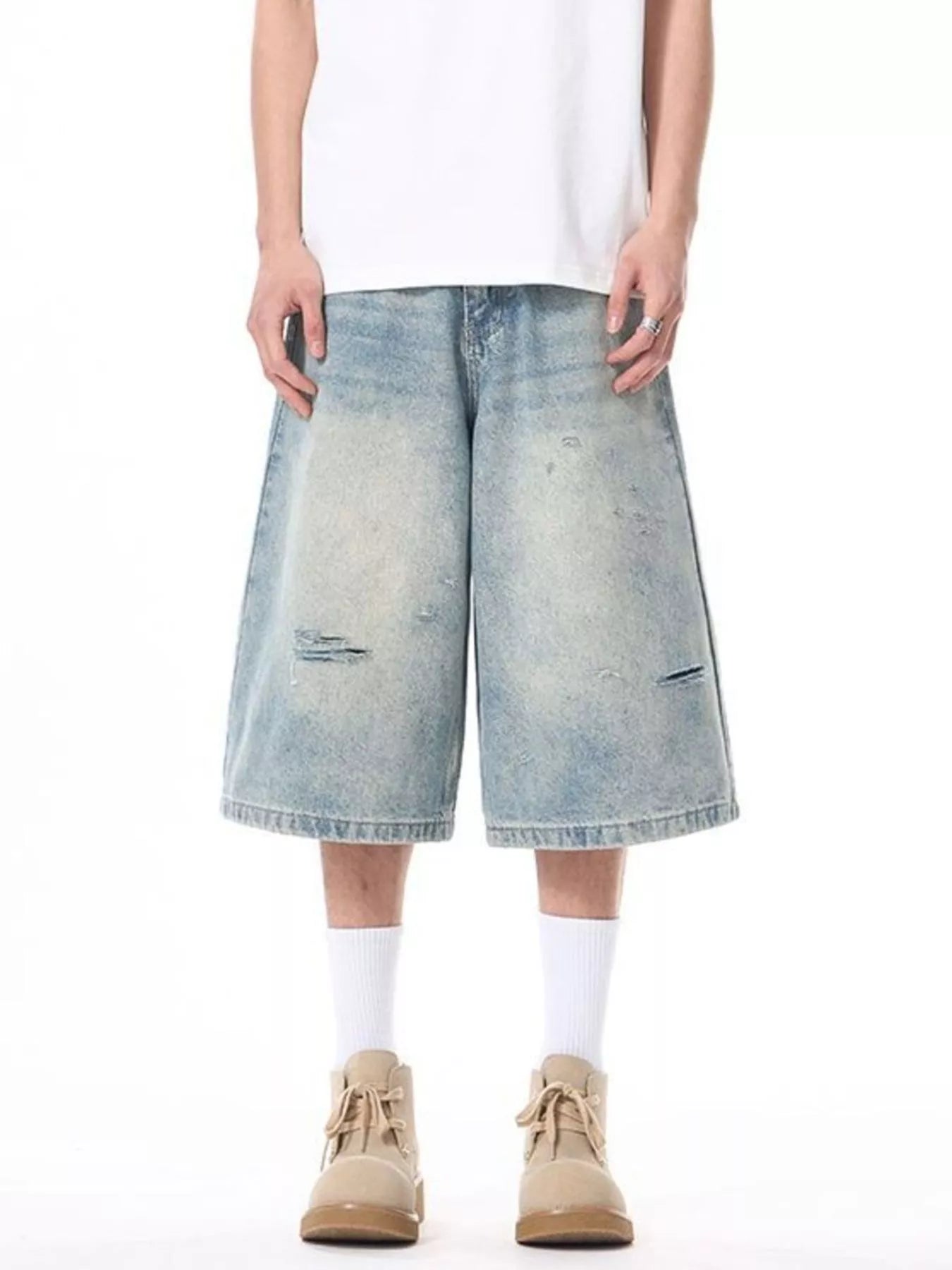 Men's Plus Size Distressed Washed Demin Shorts