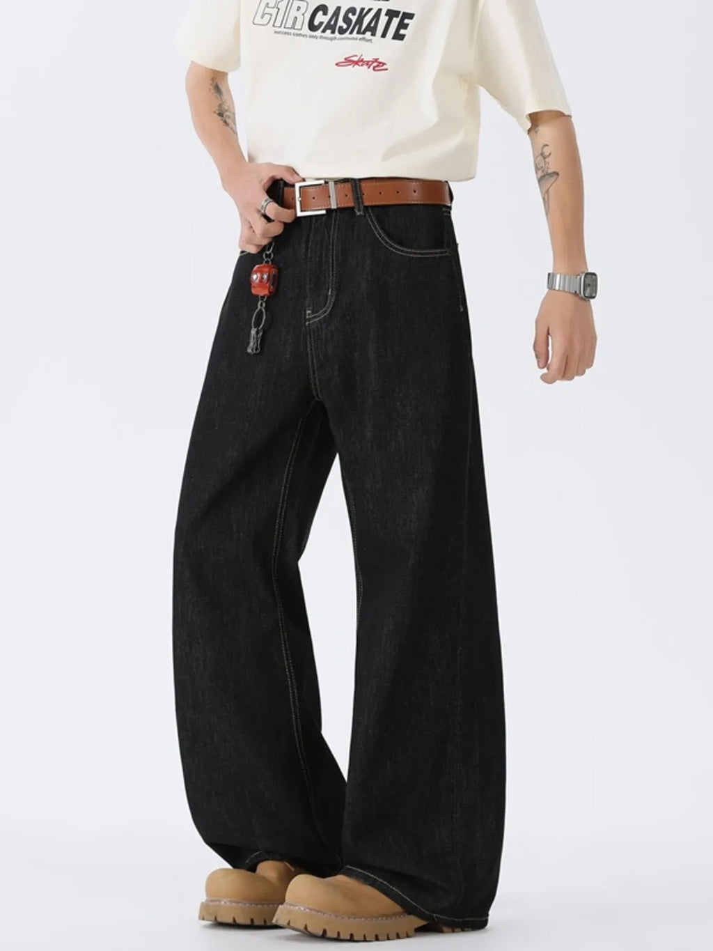 Men's Full Size Wide Leg Wash Jeans Plus Size