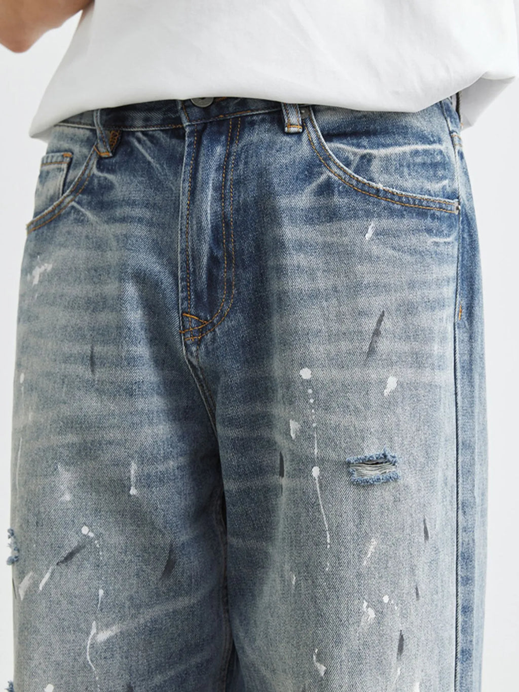 Men's Distressed Paint Splatter Relaxed Fit Jeans