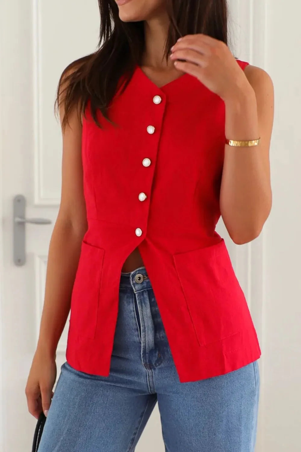 Button Down V-Neck Vest