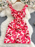 Floral Print Ruffle Trim Mini Dress