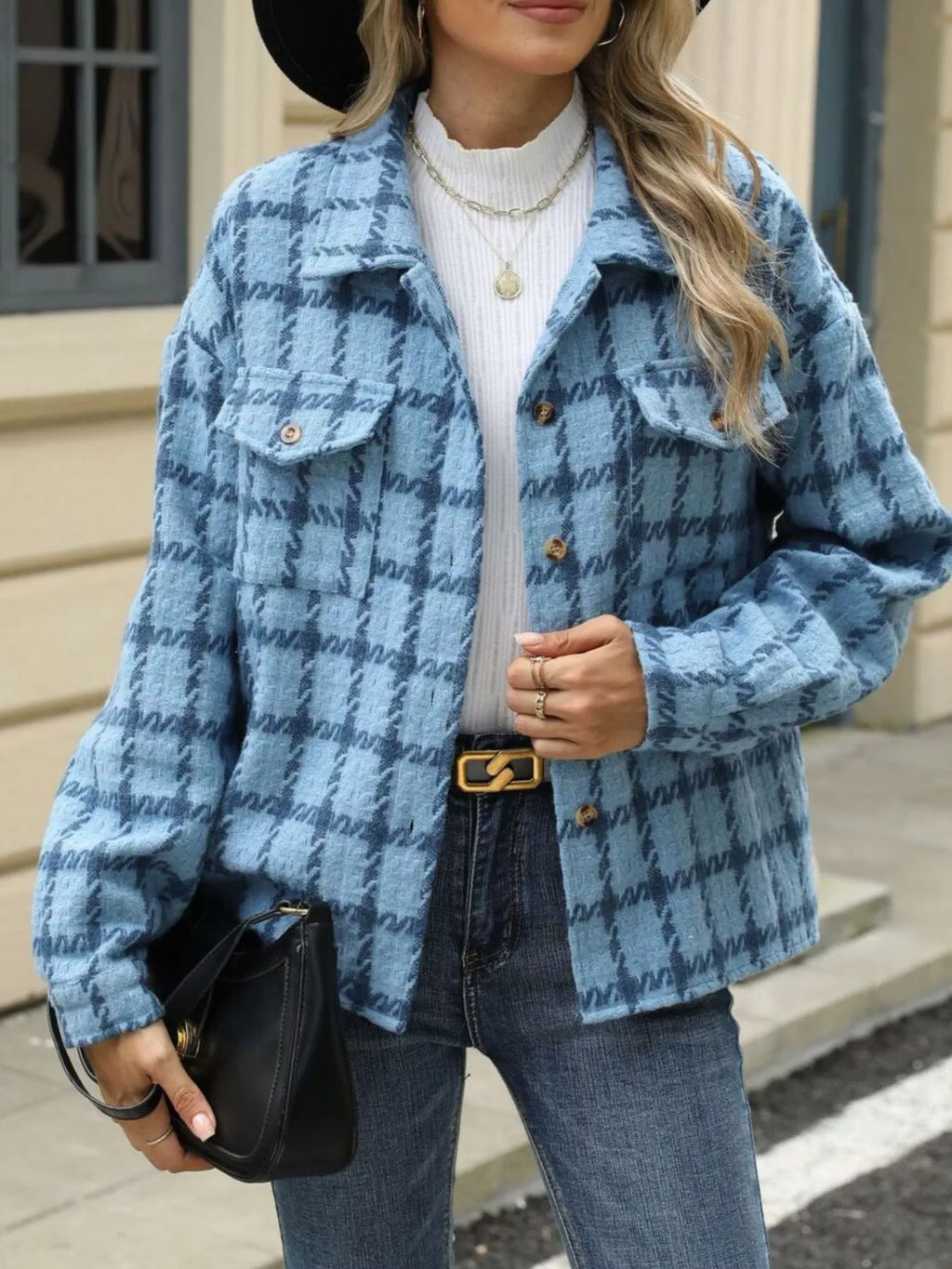 Plaid Button Up Long Sleeve Jacket