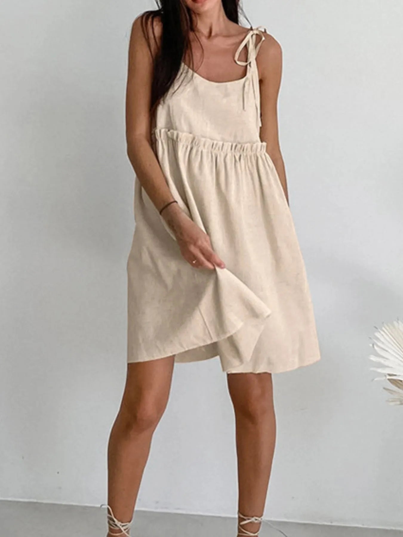 Tie-Shoulder Frill Mini Dress