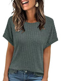 Casual Ribbed Knit Short Sleeve T-Shirt