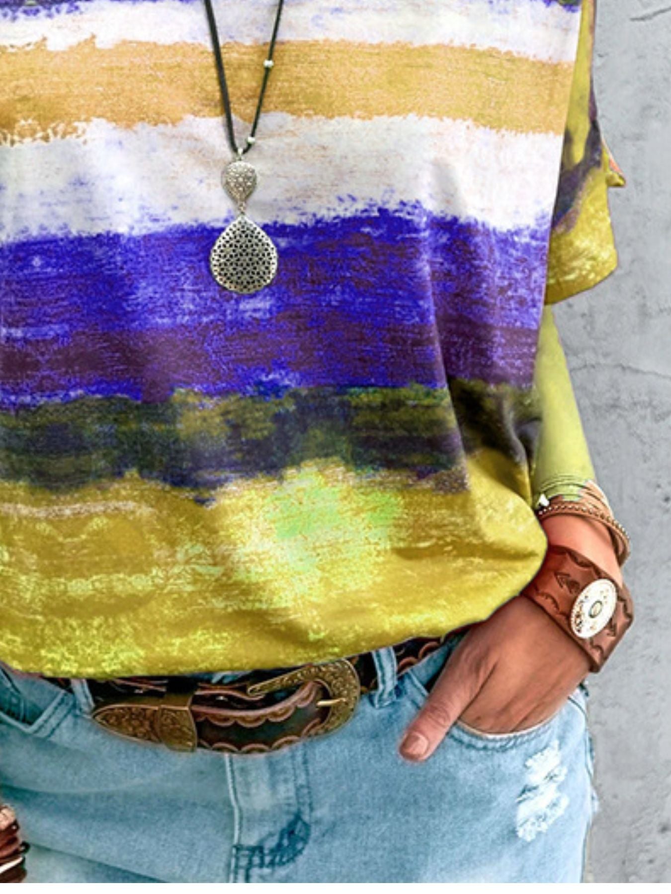 Contrast Round Neck Casual T-Shirt