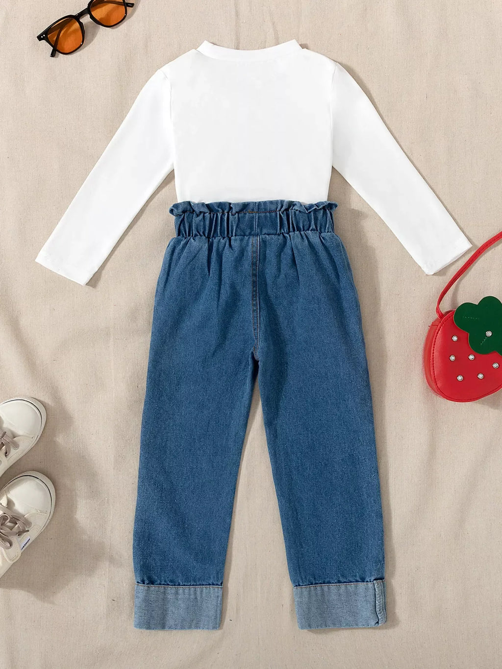 Children's Strawberry Long Sleeve Top and Jeans Set