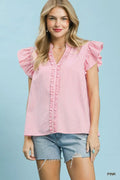 Umgee Ruffled Striped Cap Sleeve Top
