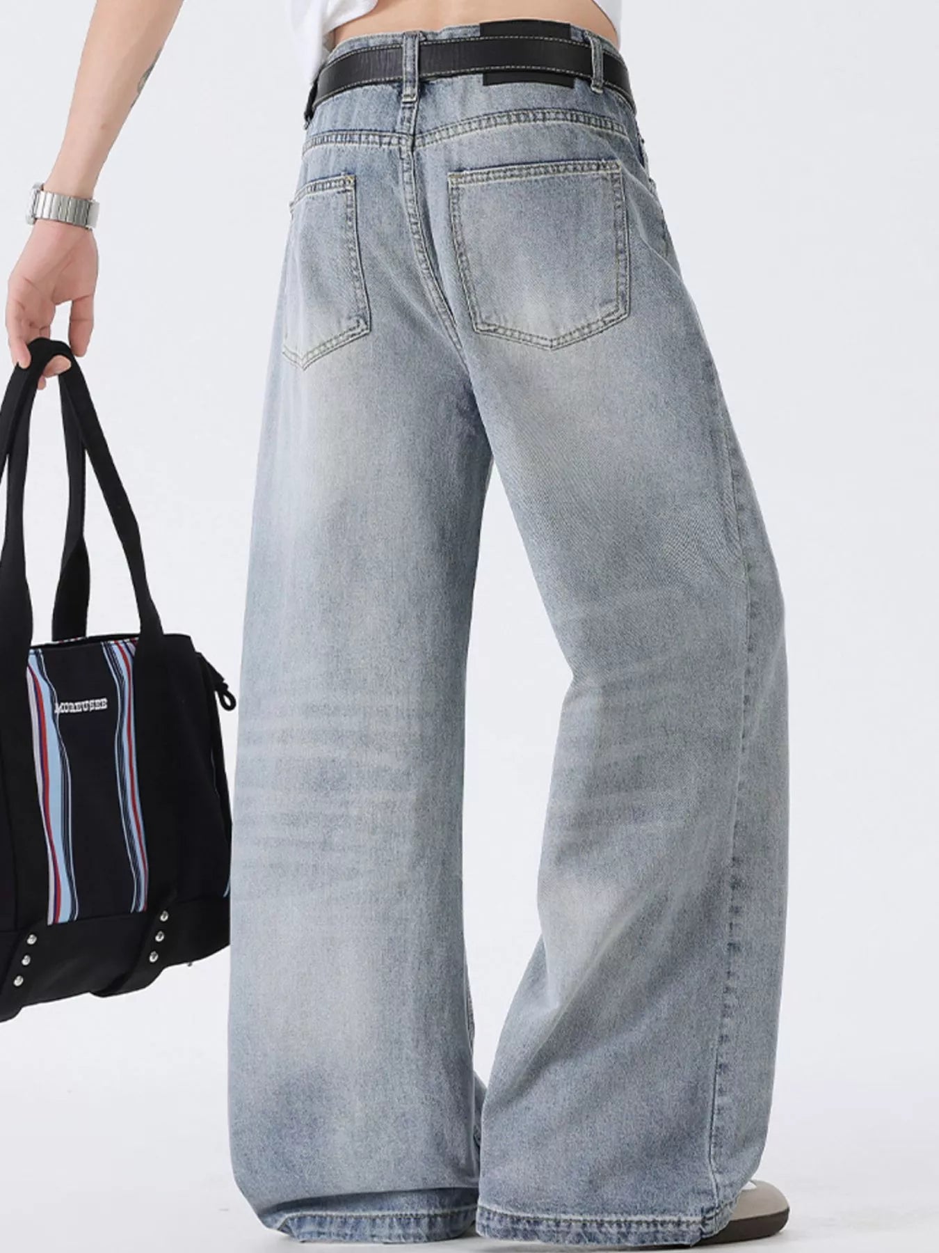 Men's Full Size Washed Wide Leg Jeans Plus Size