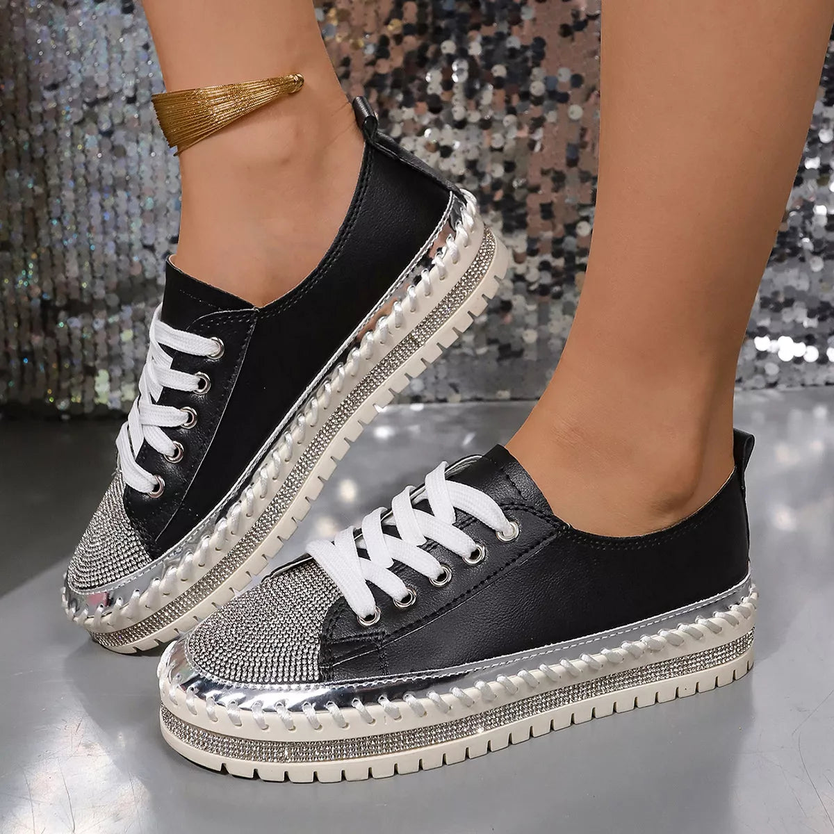 Rhinestone Round Toe Sneakers