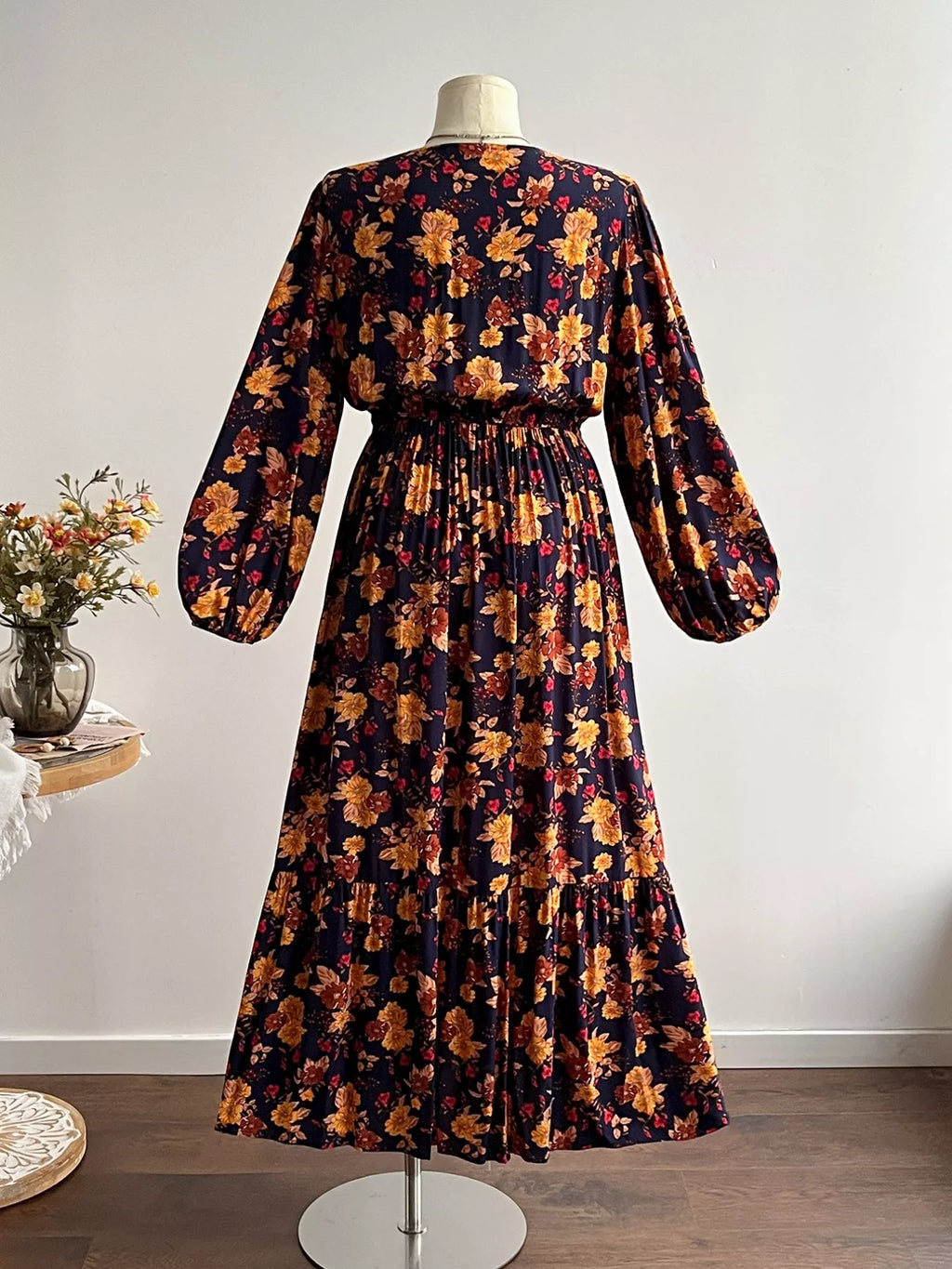 Plus Size Floral Print V-Neck Maxi Dress