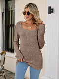 Ribbed Square Neck Long Sleeve T-Shirt