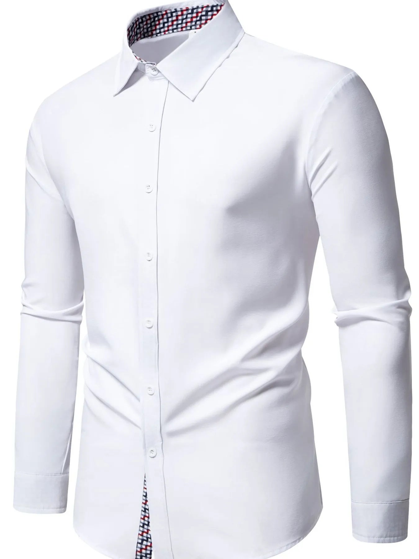 Men's Button-Down Shirt with Checkered Contrast Trim