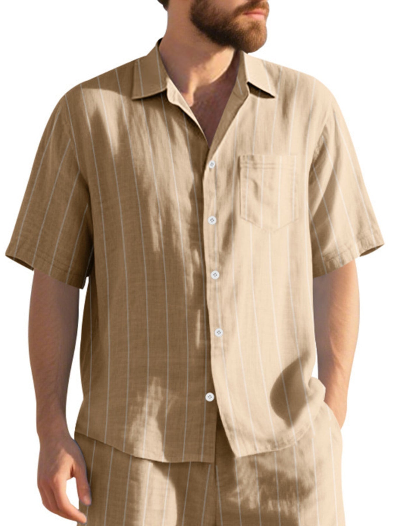 Men's Full Size Casual Striped Short Sleeve Shirt Plus Size