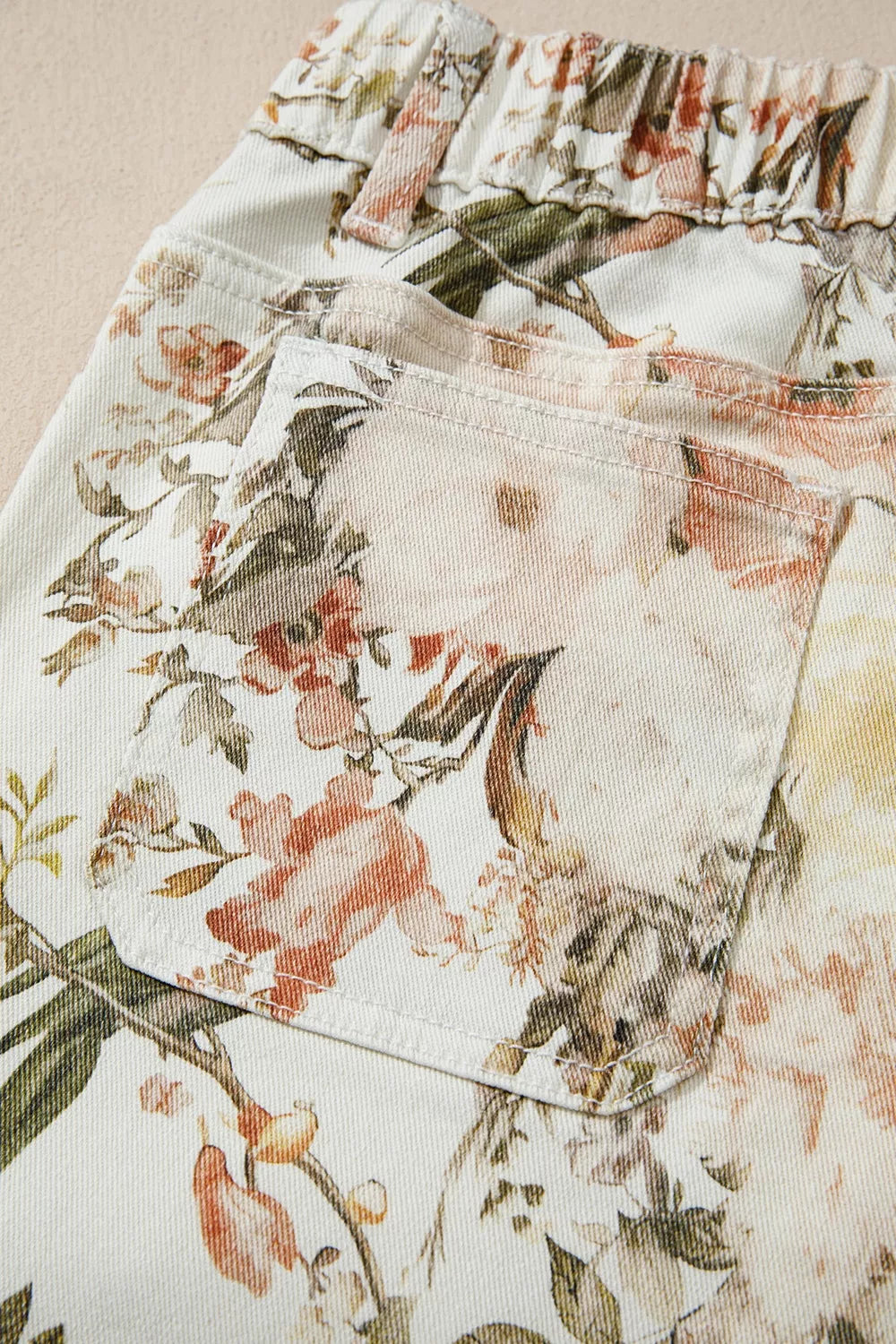Vintage Style Floral Print High Waist Wide Leg Jeans