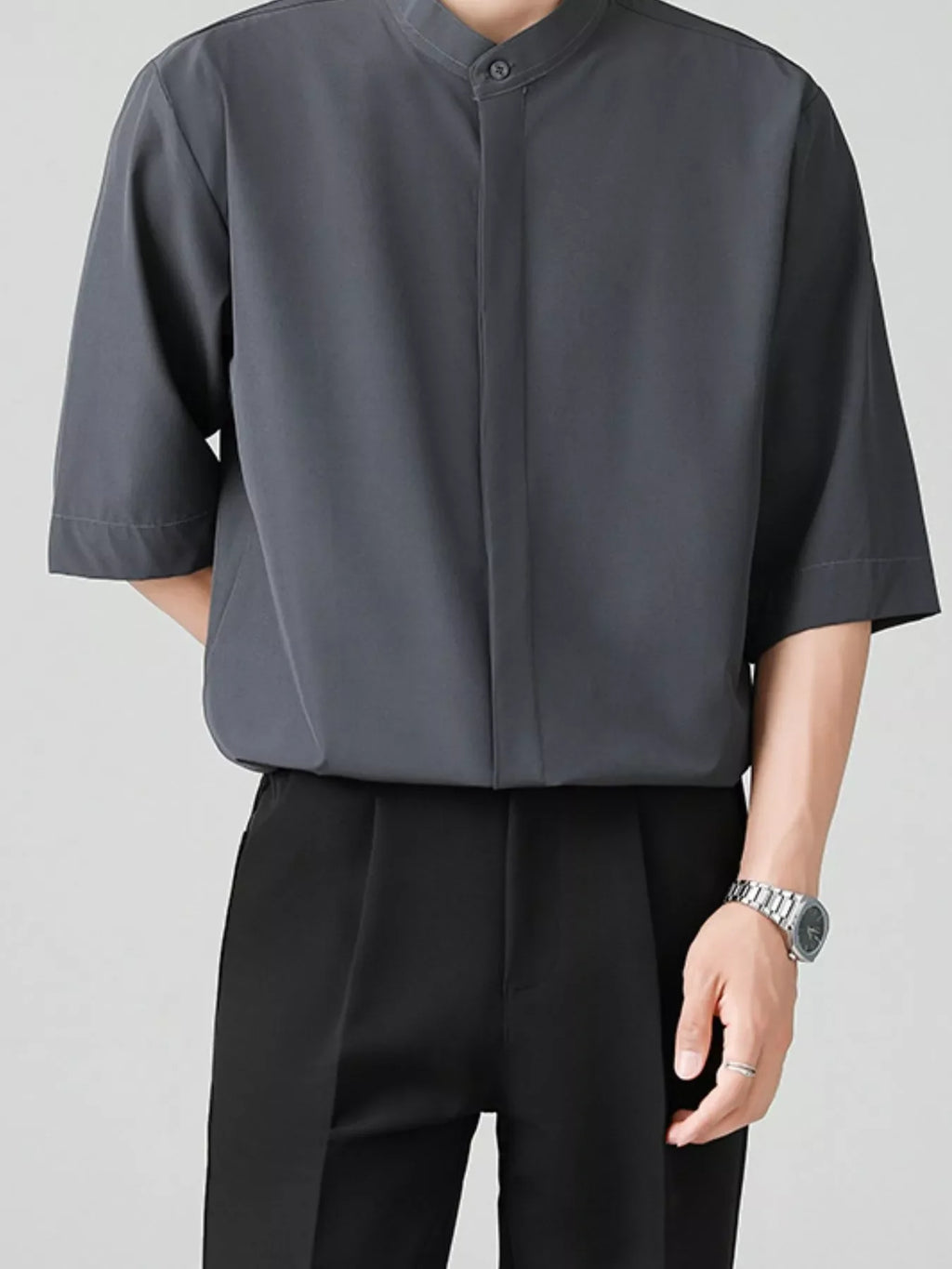 Men's Full Size Casual Mandarin Collar Half Sleeve Shirt Plus Size
