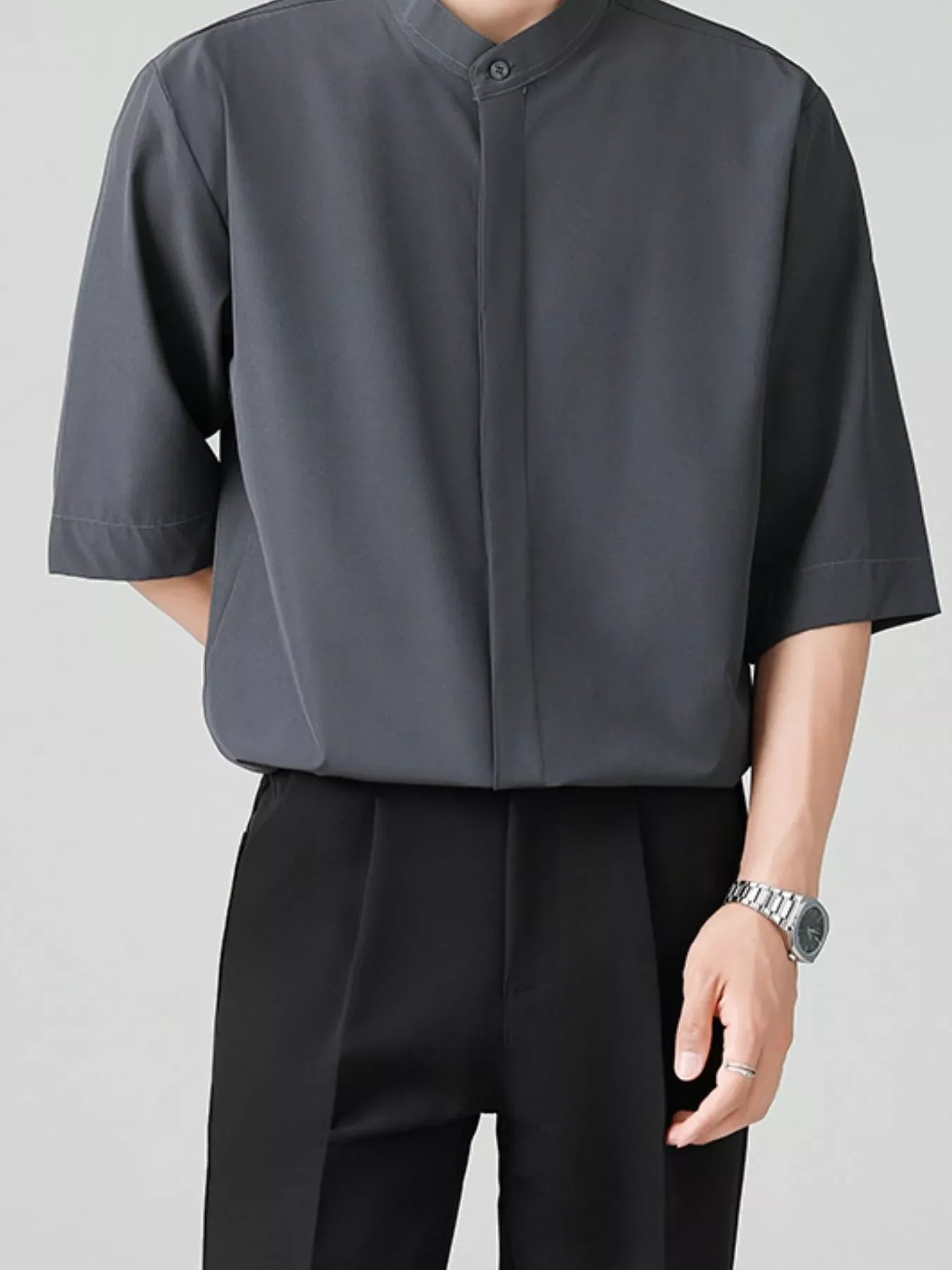 Men's Full Size Casual Mandarin Collar Half Sleeve Shirt Plus Size