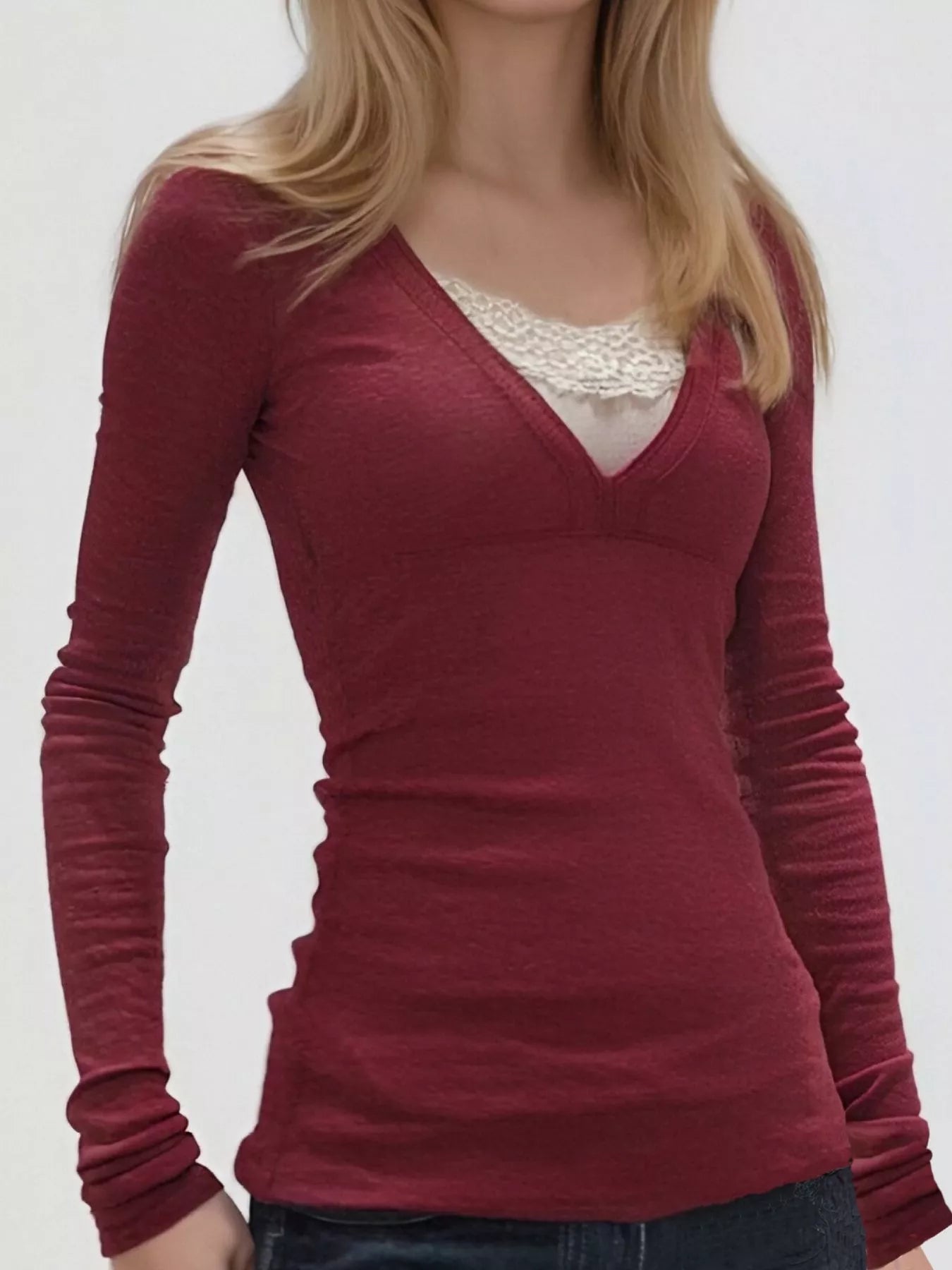 Long Sleeve T-Shirt with Lace Detail