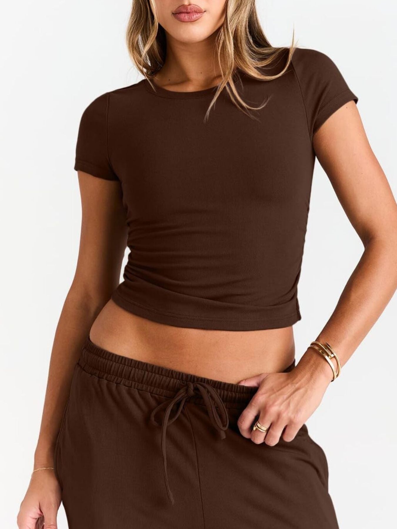 Round Neck Short Sleeve Tee and Pants Set