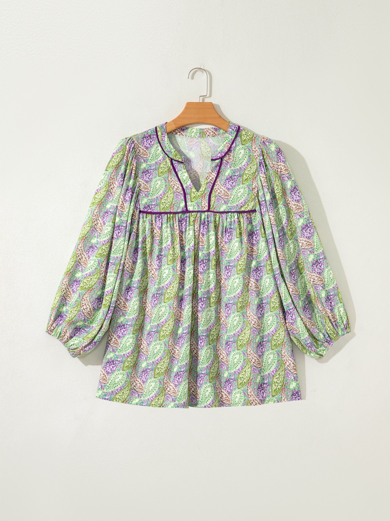 Paisley Print Half Puff Sleeve Blouse