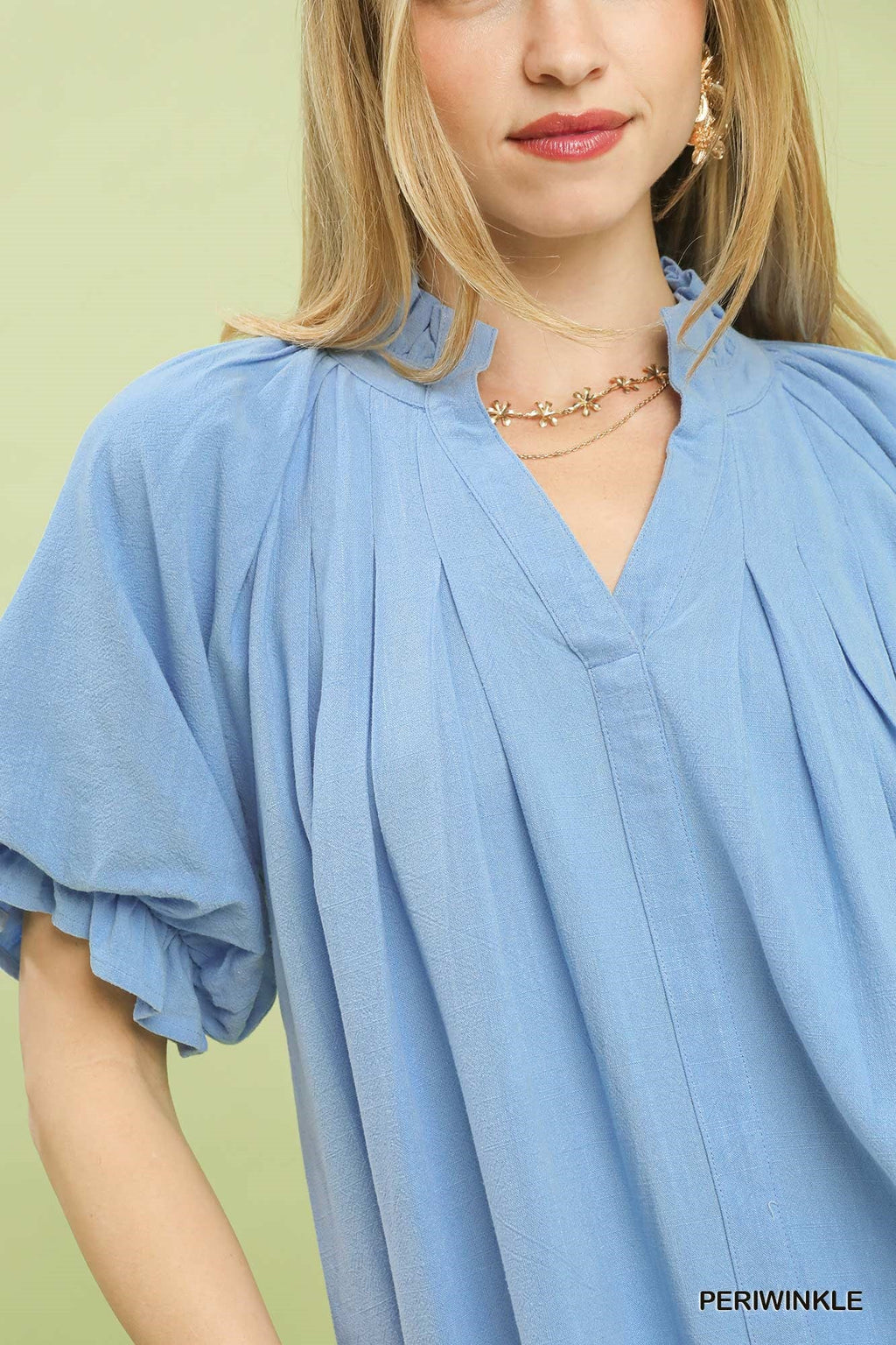 Umgee Linen V-Neck Flutter Sleeve Top