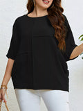 Plus Size Relaxed Fit Textured Half Sleeve T-Shirt