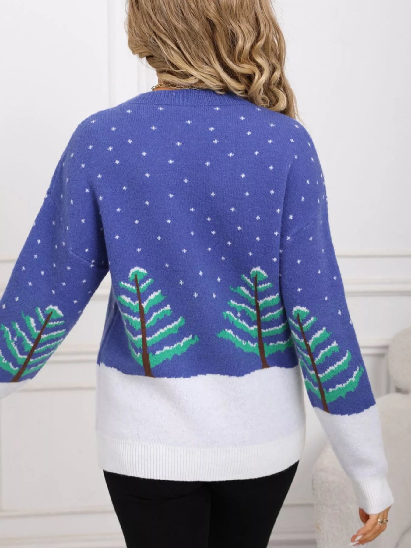 Tree Pattern Round Neck Sweater
