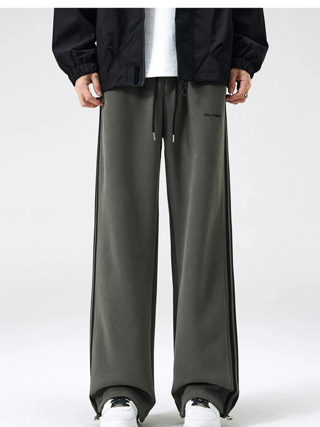 Men's Plus Size Drawstring Striped Wide Leg Pants